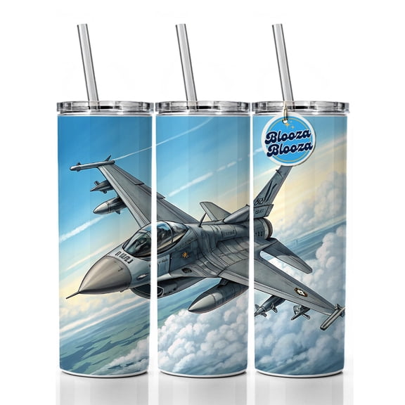 F-16 Fighting Falcon Viper US Air Force Air Superiority Fighter Plane 20oz Insulated Water Bottle Skinny Tumbler Includes Straw