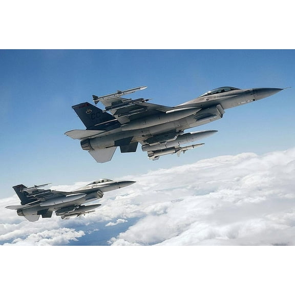 F-16 Fighting Falcons in Flight Style -1 - 12x18 Inch Laminated Aviation Poster - Stunning Detail and Bold Colors