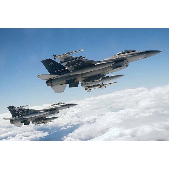 F-16 Fighting Falcons in Flight - 24x36 Inch Glossy Laminated Aviation Poster - Stunning Detail and Bold Colors