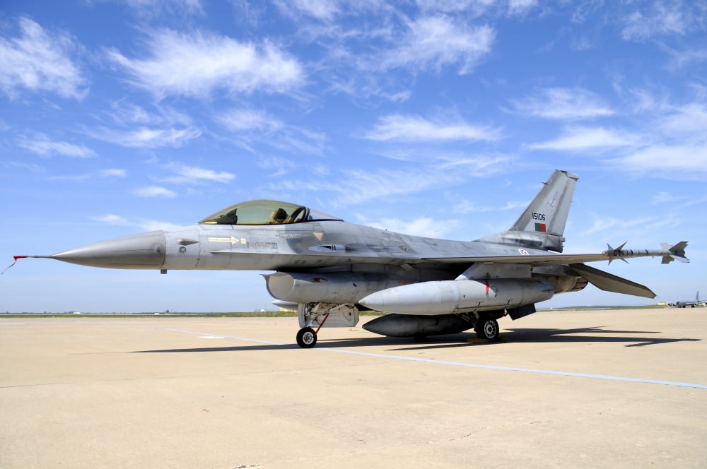 F-16A Falcon from the Portuguese Air Force at Moron Air Base Spain Canvas Art - Riccardo NiccoliStocktrek Images (34 x 23)