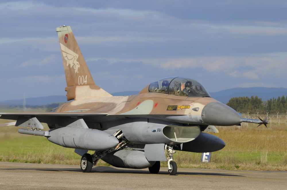 F-16B Netz from the Israeli Air Force at Decimomannu Air Base Italy Canvas Art - Riccardo NiccoliStocktrek Images (34 x 23)