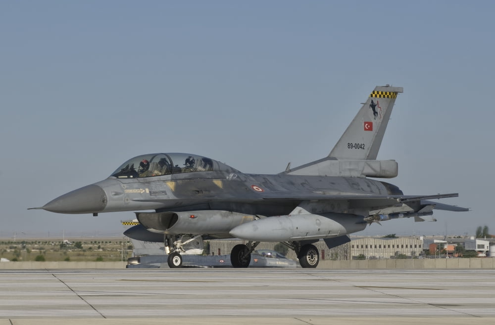 F-16B of the Turkish Air Force Konya Air Base Turkey Canvas Art - Giovanni CollaStocktrek Images (35 x 23)