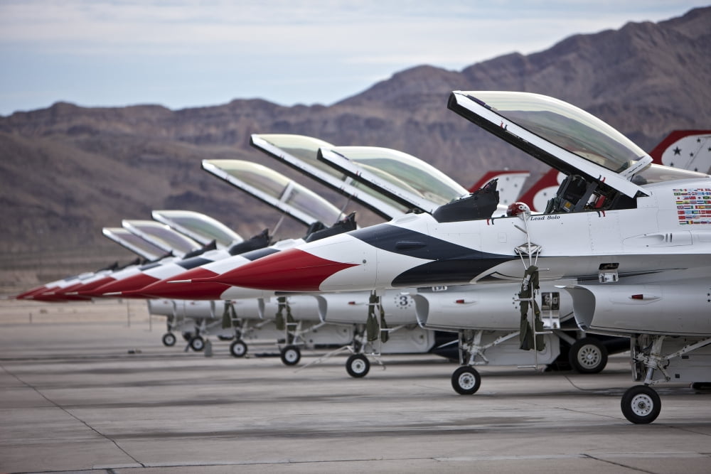 F-16C Thunderbirds on the ramp at Nellis Air Force Base Nevada Canvas Art - Terry MooreStocktrek Images (35 x 23)