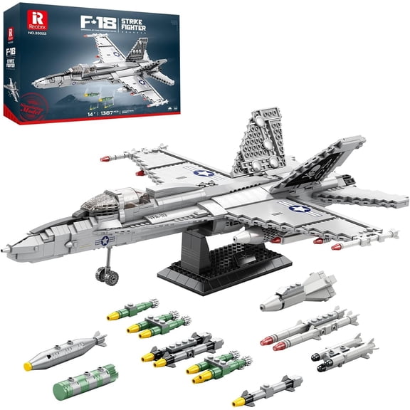 F-18 Fighter Jet Building Set for Adults, 1387 PCS Military Aircraft Building Blocks with Display Stand, Hornet Jet Plane Model Kit, Aviation Collectible Gift for Adult Boys 14+
