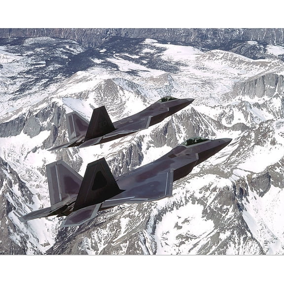 F-22 / F/A-22 Raptor Aircraft Pair In Flight - 20x30 Inch Glossy Laminated Aviation Poster - Stunning Detail and Bold Colors