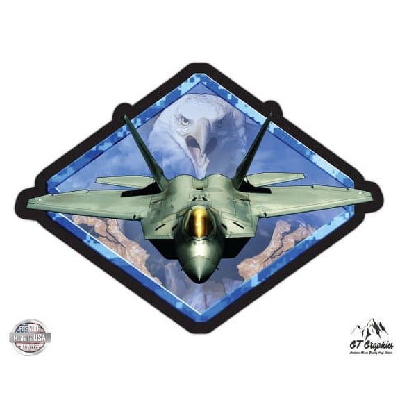 F-22 Fighter Jet Eagle - 3" Vinyl Sticker - For Car Laptop I-Pad Phone Helmet Hard Hat - Waterproof Decal