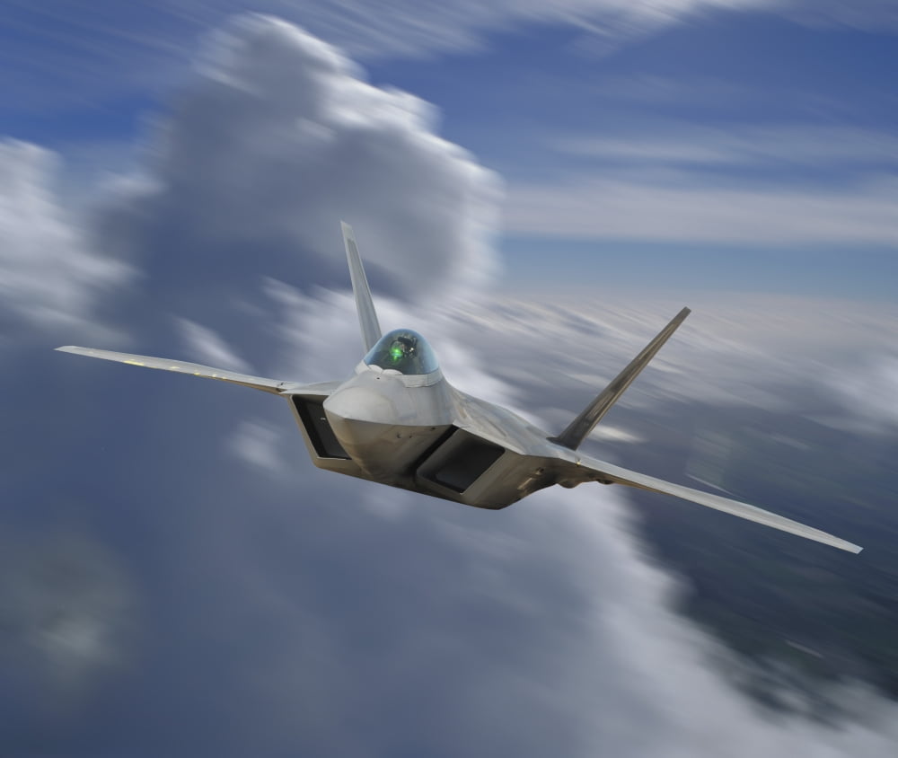 F-22 Rapter flying over Sacramento California Canvas Art - Phil WallickStocktrek Images (30 x 26)