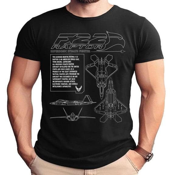 F-22 Raptor Detailed Schematic Adult Shirt-Large