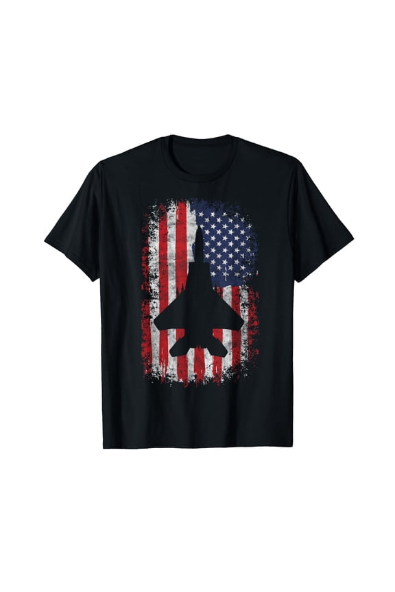 F-22 Raptor Fighter Jet Silhouette USA Flag F-18 Plane T-Shirt