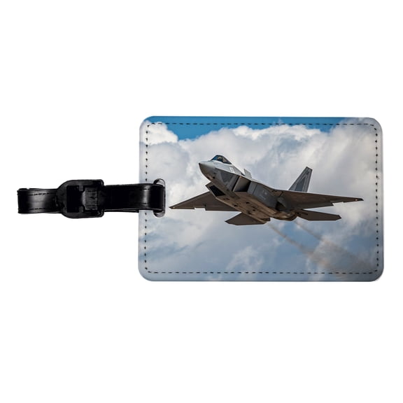 F-22 Raptor In Flight US Air Force Fighter Plane Faux Leather Travel Luggage Tag