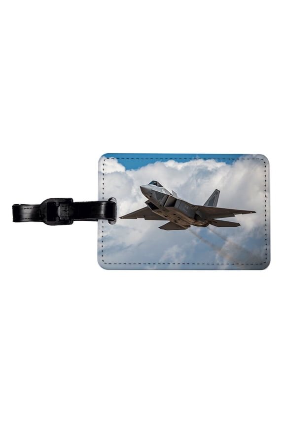 F-22 Raptor In Flight US Air Force Fighter Plane Faux Leather Travel Luggage Tag