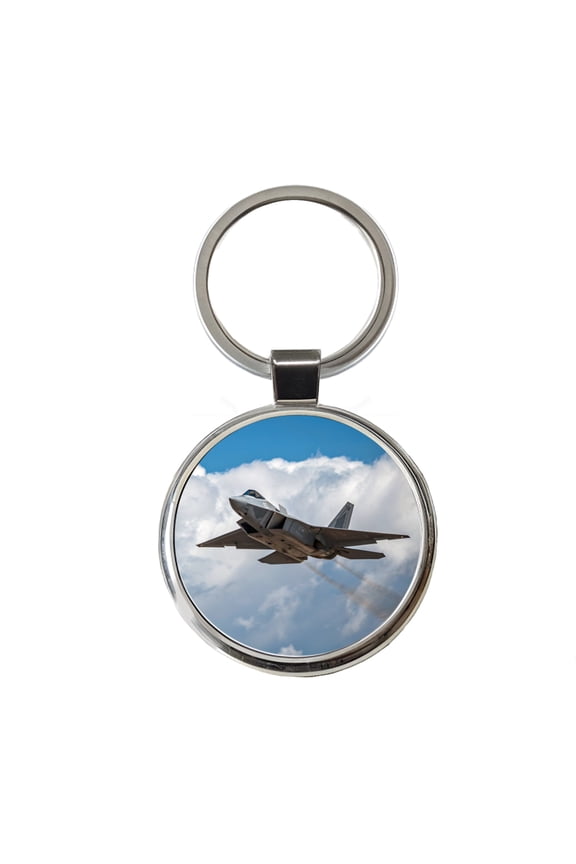 F-22 Raptor In Flight US Air Force Fighter Plane Metal Round Keychain