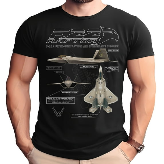 F-22 Raptor Schematic Design T-Shirt-XXL-Black