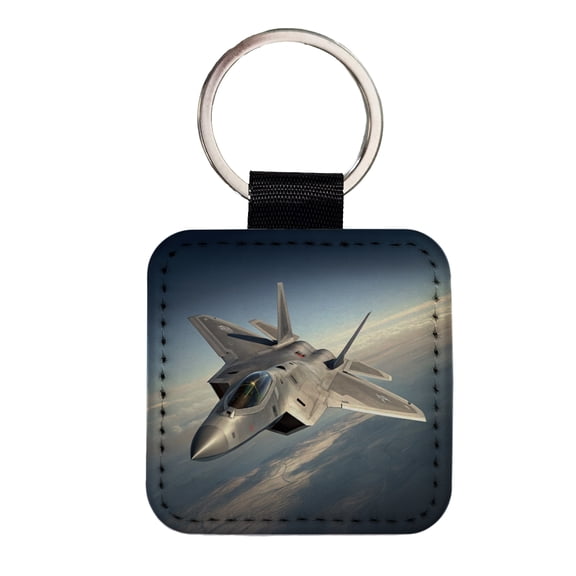 F-22 Raptor US Air Force Air Superiority Fighter Plane Faux Leather Square Keychain