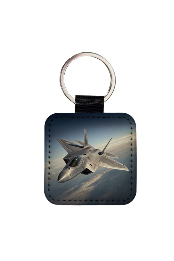 F-22 Raptor US Air Force Air Superiority Fighter Plane Faux Leather Square Keychain