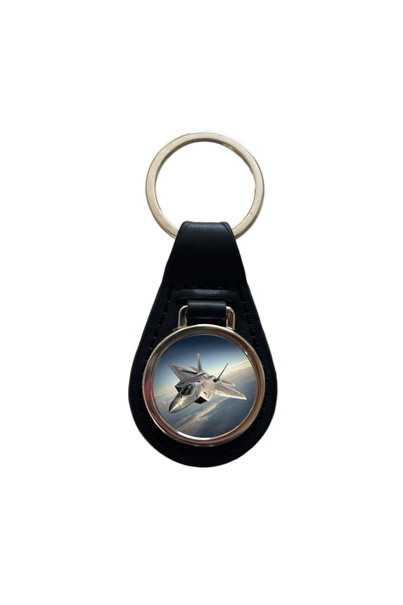 F-22 Raptor US Air Force Air Superiority Fighter Plane Metal Black Leather Keychain