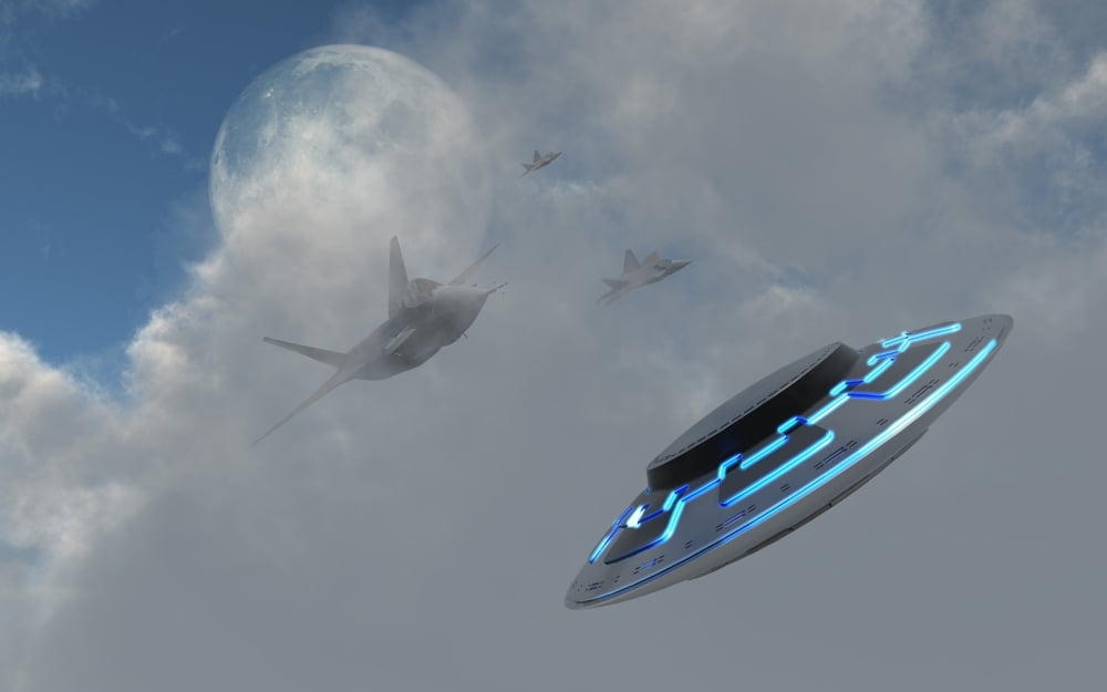 F-22 stealth fighter jets on the trail of a mysterious UFO Canvas Art - Mark StevensonStocktrek Images (36 x 23)