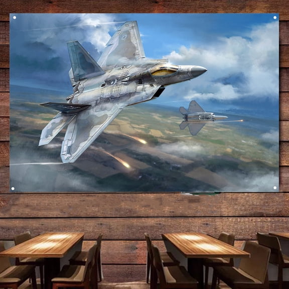 F-22A Raptor Aircraft Fighter Jet Wall Art Poster Print Wall Decor Banner - 38" x 57" Aviation Air Combat Weapons Picture Flip Chart Flags on the Wall - Air Force Tapestry Gift By Army Fans