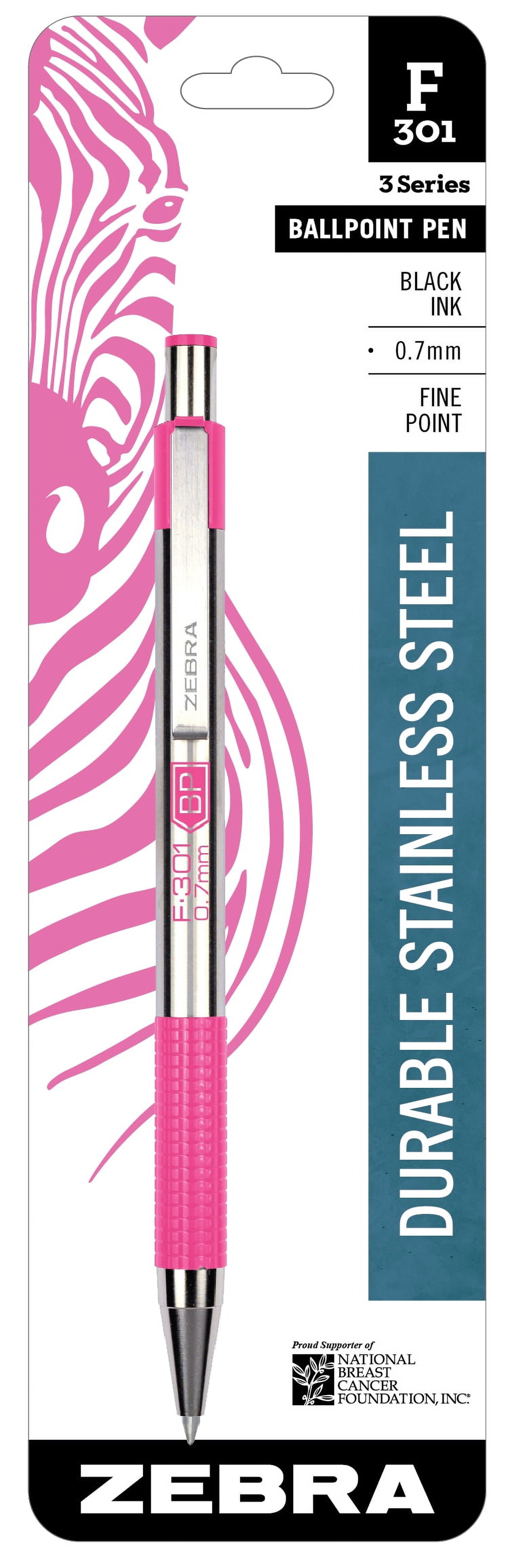 F-301 Ballpoint Pen Retractable Fine 0.7 m Black Ink Stainless Steel/pink Barrel | Bundle of 5 Each
