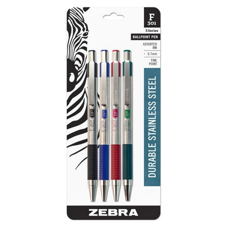 F-301 Retractable Ballpoint 0.7mm Assorted 4pk