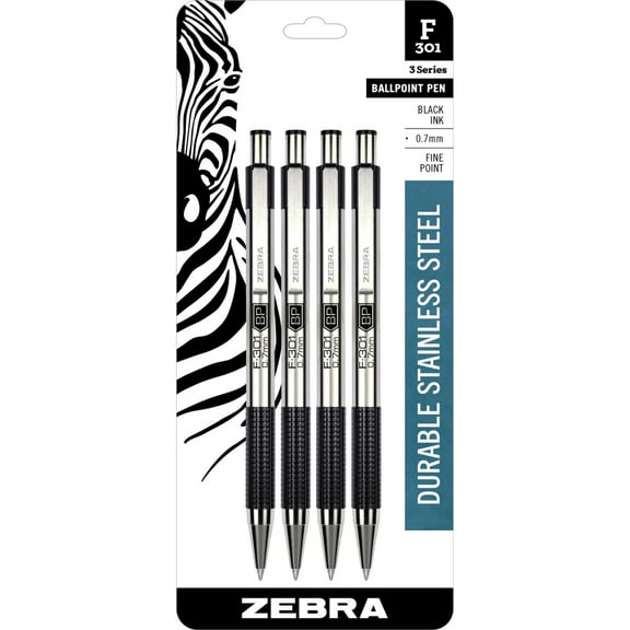 F-301 Retractable Ballpoint 0.7mm Black 4pk