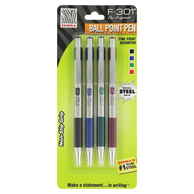 F-301 Retractable Ballpoint Pens Assorted Inks Fine Point 4-Pack-