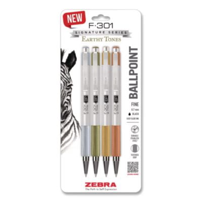 Zebra Pen 27304 F-301 Signature Series Earthy Tones Ballpoint Pen, Retractable, Fine 0.7 Mm, Black Ink, Assorted Earthy Tones Barrel, 4/pack