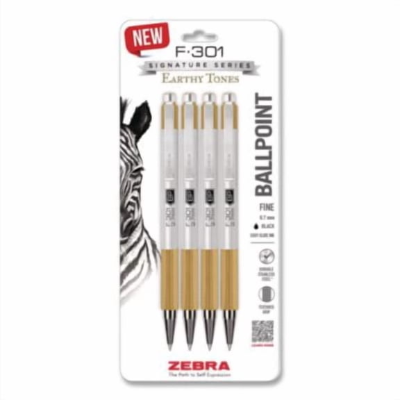 Zebra Pen 27254 F-301 Signature Series Earthy Tones Ballpoint Pen, Retractable, Fine 0.7 Mm, Black Ink, Sandstone Barrel, 4/pack