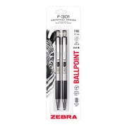 Zebra Pen F-301 Stainless Steel Retractable Ballpoint Pen, 0.7mm, Black Ink 2-Pack