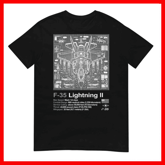 F-35 Blueprint Technical Schematic Aviation Art Unisex T-Shirt Size S-5XL