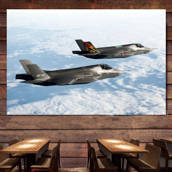F-35 Lightning II Attack Aircraft Fighter Posters and Prints Canvas Painting - 38" x 57" Air Force Military Artwork For Army Fans - Wall Hanging Flag Banner For Room & Office Wall Decor