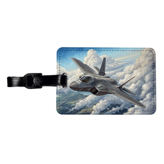 F-35 Lightning II Plane in Flight US Air Force Navy Marines Faux Leather Travel Luggage Tag