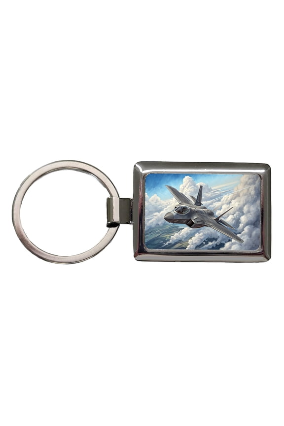 F-35 Lightning II Plane in Flight US Air Force Navy Marines Metal Rectangle Keychain