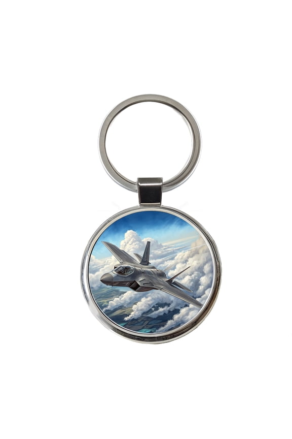 F-35 Lightning II Plane in Flight US Air Force Navy Marines Metal Round Keychain