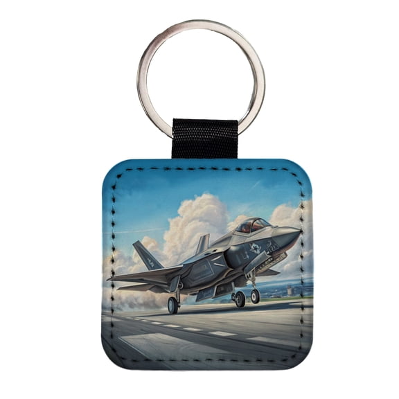 F-35 Lightning II US Air Force Navy Marines Strike Fighter Plane Faux Leather Square Keychain