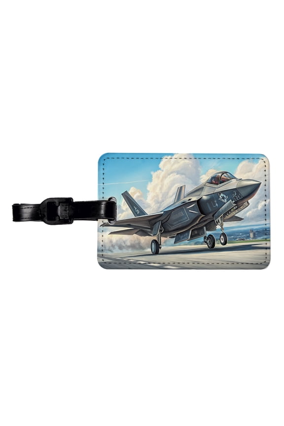 F-35 Lightning II US Air Force Navy Marines Strike Fighter Plane Faux Leather Travel Luggage Tag