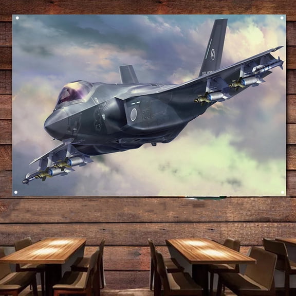 F-35A Lightning II Fighter Posters and Prints Canvas Painting - 38" x 57" Air Force Military Artwork For Army Fans - Wall Hanging Flag Banner For Room & Office Wall Decor