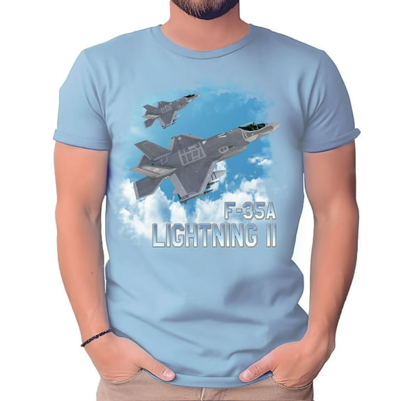 F-35A Lightning II In The Clouds Light Blue Adult Shirt-XXL