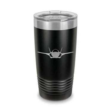 F-35B Front View Tumbler 20 oz - Laser Engraved w/ Clear Lid - Stainless Steel - Vacuum Insulated - Double Walled - Travel Mug - f35 f-35 f 35 jsf stealth lightning usaf stovl vertical - Black