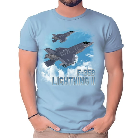 F-35B Lightning II In The Clouds Light Blue Adult Shirt-XXL
