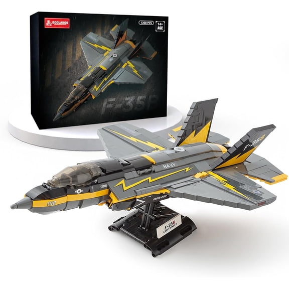 F-35b Fighter Jet Building Block Sets, Military Airplane Building Blocks for Adults, Airplane Building Bricks with Display Stand, Military Plane Building Set for Adults(1268 Pcs)