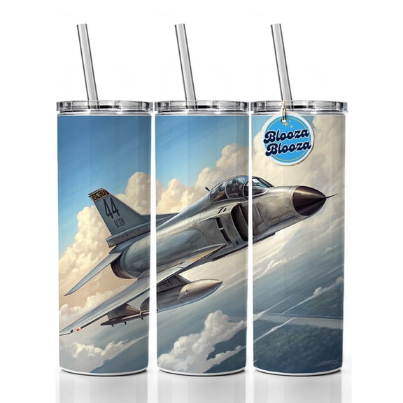 F-4 Phantom II Fighter Bomber Jet Plane 20oz Insulated Water Bottle Skinny Tumbler Includes Straw