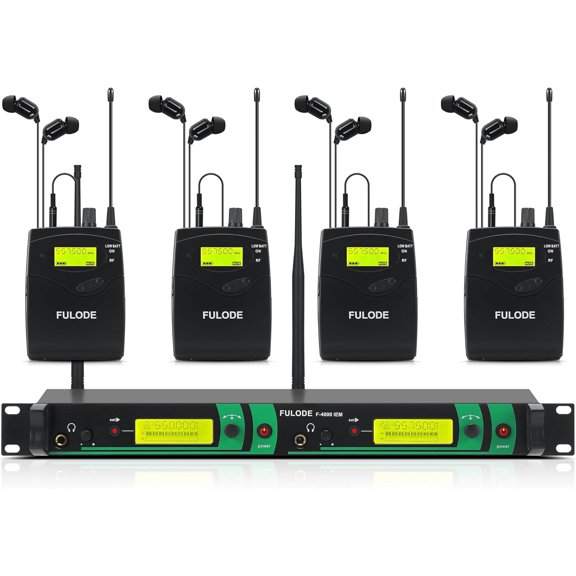 F-4000 2 Channel UHF Wireless in Ear Monitor System2 Channel 4 Bodypack Monitoring with in Earphone Wireless Type2x40 Adjustable Frequencies, 330ft Range, Used for Stage, Studio and Church