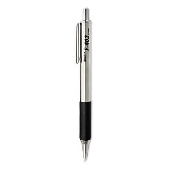 F-402 Ballpoint Pen, Retractable, Fine 0.7 Mm, Black Ink, Stainless Steel/black Barrel, 2/pack | Bundle of 2 Packs