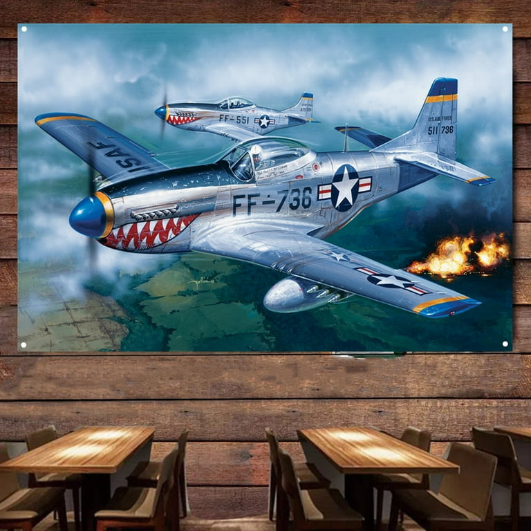 F-51D Mustang Fighter Jet Banner Air Force Military Wall Art