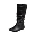 thumbnail image 1 of F-524 Black Ladies Winter Mid Calf Boots Side Zipper Round Toe Low Heel Pleated Chunky Boots For Women, 1 of 9