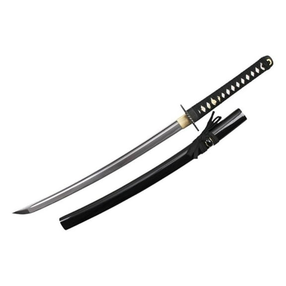 F-581-M 1045 Kiku Tsuba, Real Rayskin, Sword Bag Carbon Steel Scabbard, Black