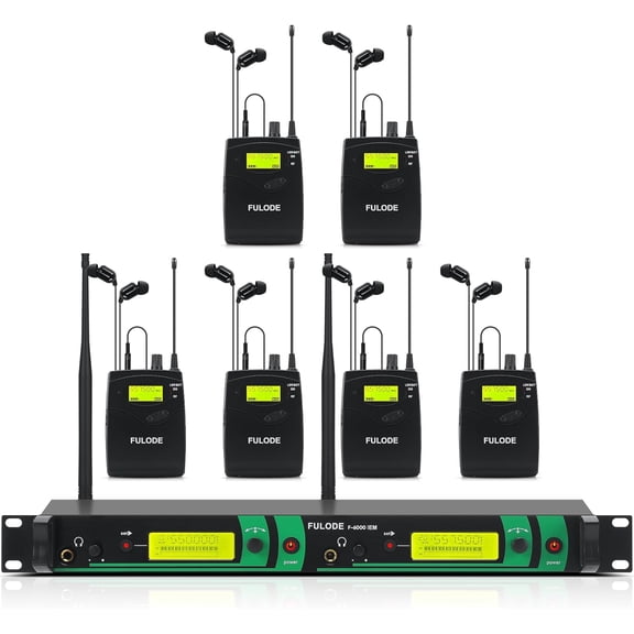 F-6000 IEM Dual Channel UHF Wireless in Ear Monitor System 2x40 Adjustable Frequencies6 Bodypack Monitoring & with in Earphone Monitor Systemfor Stage, Studio and Church, 330ft Range