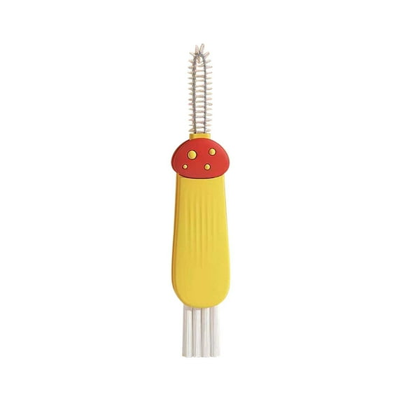 F-679 Yellow 3 In 1 Cleaning Brush For Cup Lid Crevice Bottle Straw Portable Household Kitchen Utility Scrubber Tool Set Yellow Tint #mu01R