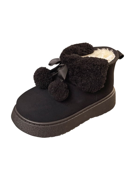 F-787 Black Women Winter Ankle Boots Thick Sole Round Toe Warm Ball Short Tube Student Casual Boots Ladies